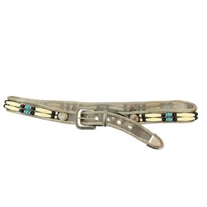 Vtg Metal Mesh Leather Trim Beaded Indian Head Conchos Belt Southwestern 36